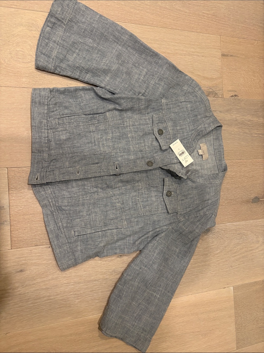 LOFT Light Blue Button-Front Linen Jacket